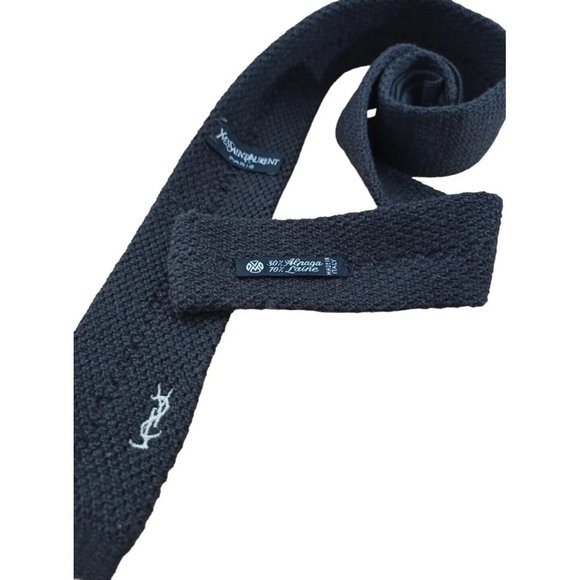 YVES SAINT LAURENT Solid Brown With Logo Wool Blend Slim Tie ITALY 53"/ 2" EX CO - Picture 7 of 7